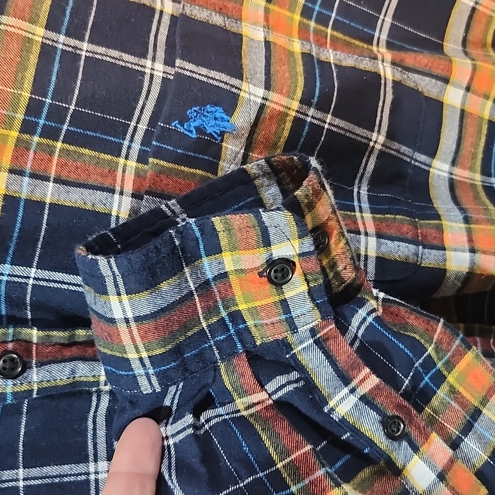 U.S. Polo Assn. Men's Plaid Thin Flannel Shirt -Navy and Orange Stretch Size 3XL - Picture 4 of 10